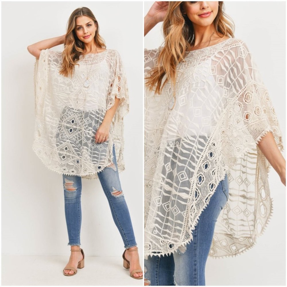 #62 Ivory Embroidered Poncho - Picture 2 of 11